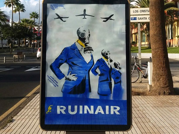 Hogre, Ruinair, 2019. Subvertising intervention, Playa de las Americas and los Cristianos, Tenerife
