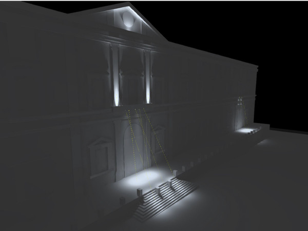 Rendering della facciata illuminata del MANN - Museo Archeologico Nazionale di Napoli 