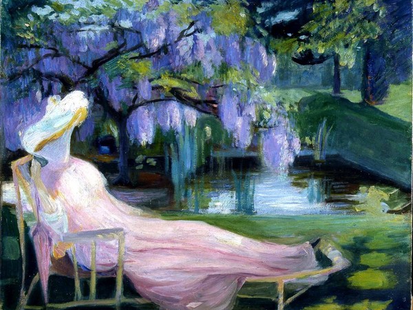 Andreas M. Andersen, Mrs Isabella Stewart Gardner nel suo giardino, 1894, olio su tela, inv. n. 14308