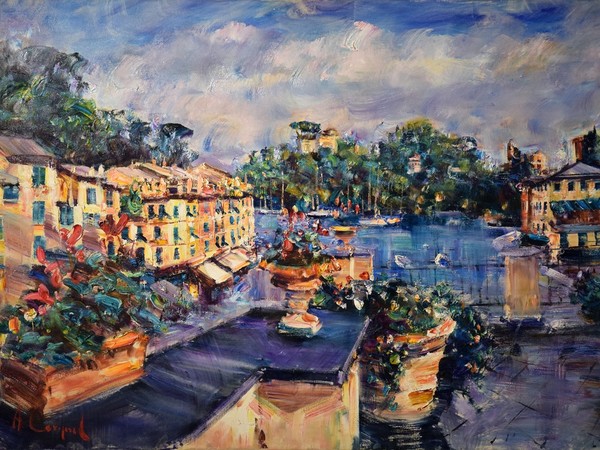 Antonio Cargnel, Portofino, olio su tela, cm. 70x100