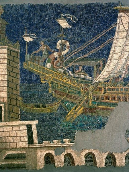 Mosaico policromo con nave e faro, Mosaici romani, Ostia