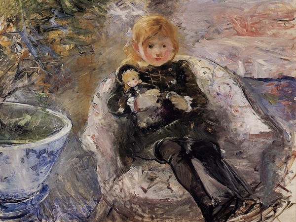 Berthe Morisot (1841-1895), Bambina con la bambola, 1884 circa, Olio su tela, 100  x 82 cm, Collezione privata, Cat. rag. CMR 166 | IMPRESSIONISTI SEGRETI - Palazzo Bonaparte, Roma 6 ottobre 2019 - 8 marzo 2020