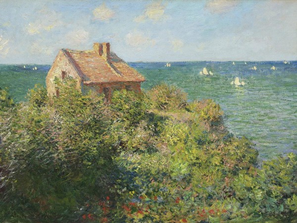 Claude Monet, La casetta del pescatore sugli scogli, Varengeville, 1882, olio su tela. Boston, Museum of Fine Arts