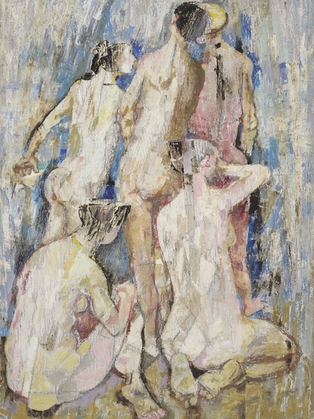 Fausto Pirandello, Bagnanti di schiena, 1955 ca. Olio su cartone, cm 101,5 x 69, Collezione privata 