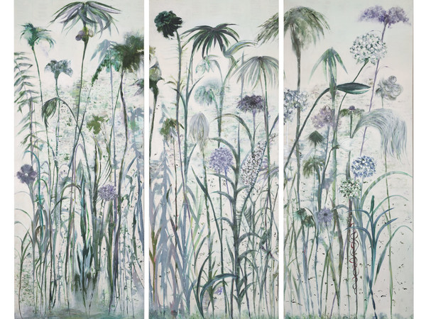 Brigitta Rossett, Floral jungle (trittico), acrilico e tecnica mista su tela, 210 x 246 cm., (singola opera 210x 82), 2017