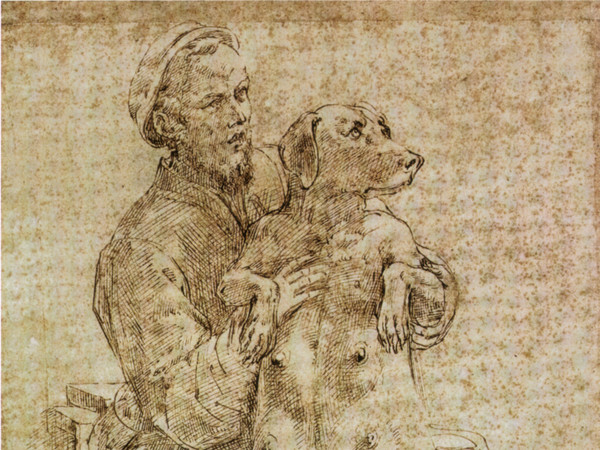 Parmigianino (1503 - 1540), Autoritratto con cagna gravida, 1530, Disegno