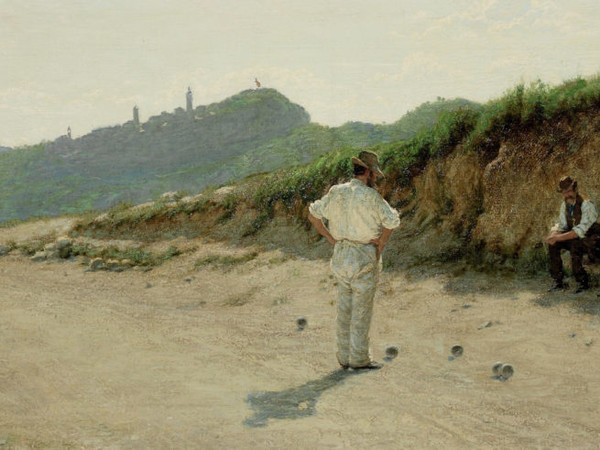 Angelo Morbelli, La partita alle bocce, olio su tela, 65x150 cm.