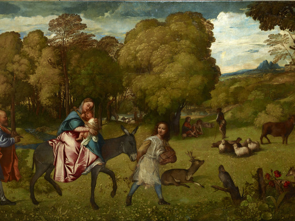Tiziano Vecellio<span> (Attribuito) (1490 - 1576)</span>, <em>Fuga in Egitto</em>, 1509, Olio su tela, 206 x 336 cm, San Pietroburgo, Museo Statale Ermitage
