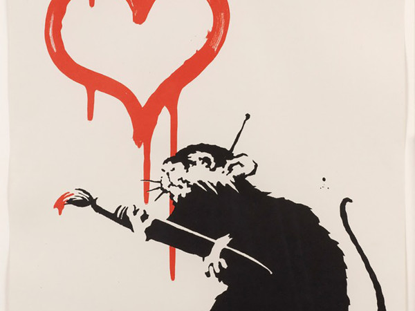 Banksy, <em>Love Rat</em>, 2004, serigrafia su carta, 50x35 cm. Collezione privata<br />