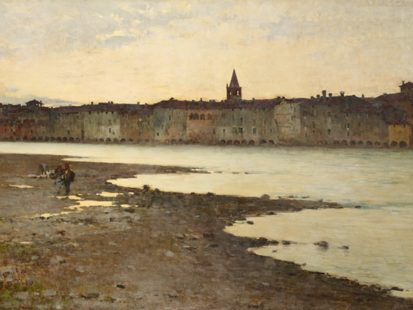 Bartolomeo Bezzi, <em>Sulle rive dell'Adige</em>, 1885, olio su tela, 115x187 cm. Mart, Museo di arte moderna e contemporanea di Trento e Rovereto, Comune di Trento