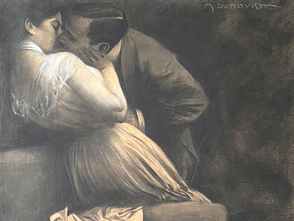 Marcello Dudovich, Il bacio, 1901, Carboncino e pastello, Archivio Galleria Campari