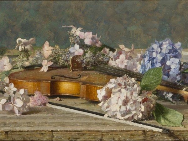 Emilio Longoni, Ortensie, olio su tela, 39 x 74 cm