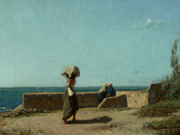 Vincenzo Cabianca (Verona 1827 - Roma 1902), Lungomare / Seafront, 1860, Olio su tela / Oil on canvas, cm 27x 36 | Collezione privata / Private collection
