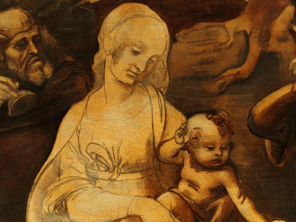 Leonardo da Vinci (1452-1519), Adorazione dei Magi, Particolare della Madonna col Bambino, Dopo il restauro