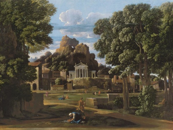 Nicolas Poussin, Paesaggio con le ceneri di Focione, 1648, olio su tela. Liverpool, Liverpool Museum