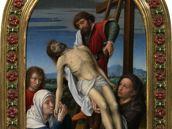 Gerard David. Recto: Deposizione dalla croce, post 1500, olio su tavola centinata. Galleria degli Uffizi
