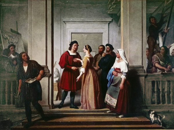 Filippo Bigioli, <em>La Fornarina visita Raffaello</em>, 1855, olio su tela, 173 x 120 cm. San Severino Marche, Galleria comunale d’arte moderna<br />