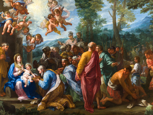 Giovanni Odazzi, <em>L’adorazione dei Magi. </em>Olio su tela, cm. 124x174 (Uno di due) <br />