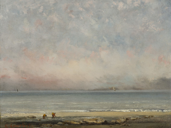 Gustave Courbet, La spiaggia a Trouville, 1865 circa, Olio su tela, 41x 34 cm, Collection Association Peindre en Normandie, Caen