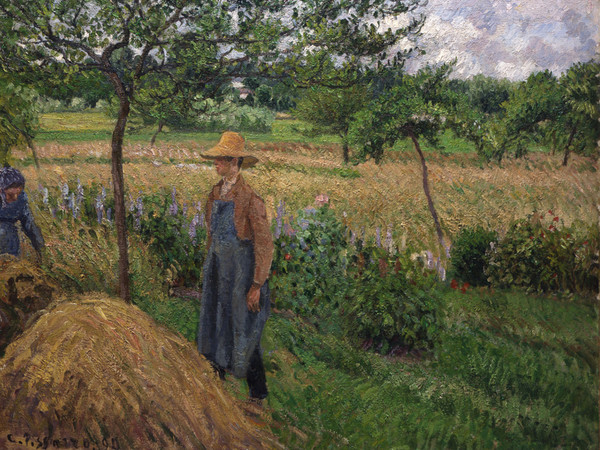 Camille Pissarro (1830-1903), Giardiniere davanti a un covone, tempo grigio, Éragny, 1899, Olio su tela, 73.2 x 60.5 cm, Firmata e datata in basso a sinistra “C. Pissarro 99” Portland, Collezione Isabelle and Scott Black, Cat. rag. PDRS 1278 | IMPRESSIONISTI SEGRETI - Palazzo Bonaparte, Roma 6 ottobre 2019 - 8 marzo 2020