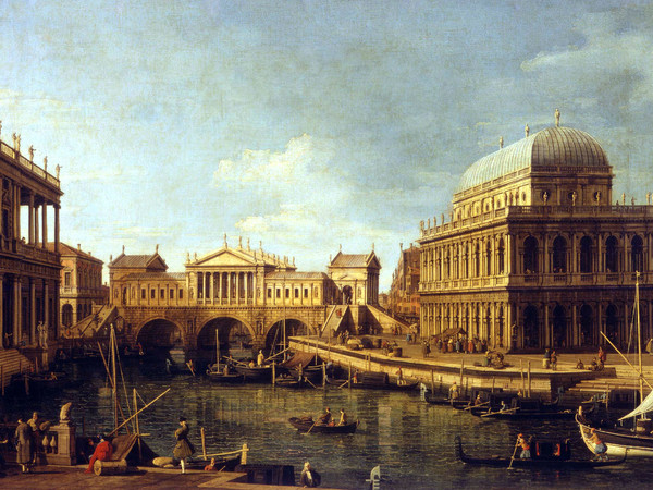 Canaletto, Il Canal Grande con il Ponte di Rialto secondo il progetto di Palladio, Olio su tela, 58 x 83 cm, Parma, Galleria Nazionale