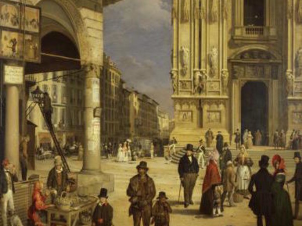 Angelo Inganni, Veduta della Piazza del Duomo con il Coperto dei Figin