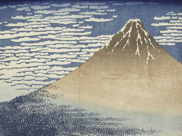 Katsushika Hokusai, Fuji Rosso (Giornata limpida col vento del sud), Dalla serie Trentasei vedute del monte Fuji,1830-1832 circa, Silografia policroma, 25.5 x 36.8 cm, Honolulu Museum of Art | Courtesy of Palazzo Reale, Milano 2016