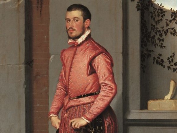 Giovan Battista Moroni, Il cavaliere in rosa, 1560, olio su tela 216x123 cm. Giovan Battista Moroni, Il cavaliere in rosa, 1560, olio su tela 216x123 cm.