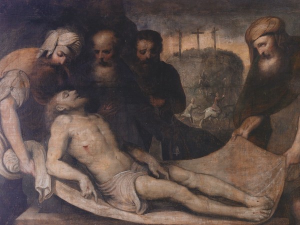 Lattanzio Gambara, Sepoltura di Cristo, 1550-1555 circa, Tela, 129 × 182 cm, Collezione privata, Provenienza: Brescia, San Giorgio (?); Nigoline di Corte Franca, Collezione Monti della Corte, almeno dal 1965