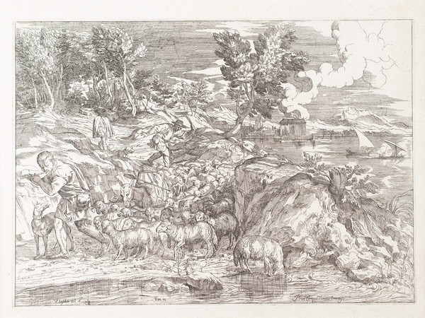 Tiziano, Paesaggio con pastore che suona il flauto e gregge