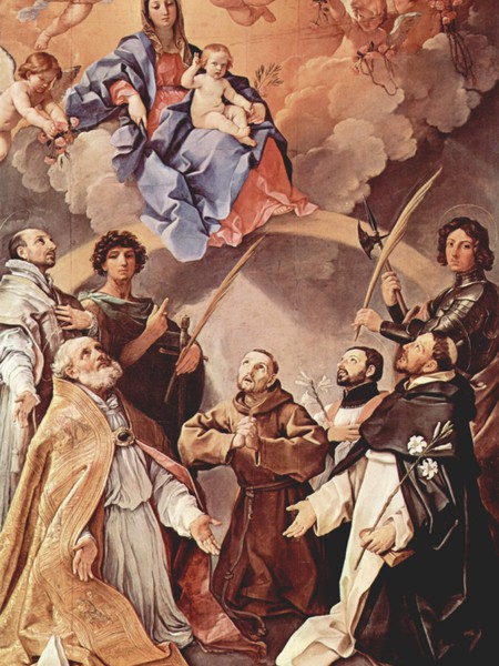 Pala della peste - Madonna col Bambino in gloria e i santi Petronio, Francesco, Ignazio, Francesco Saverio, Procolo e Floriano