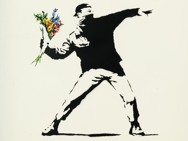 Banksy, Love is in the air (flower trower), 2003, 90 x 90 cm | Photo © Dario Lasagni