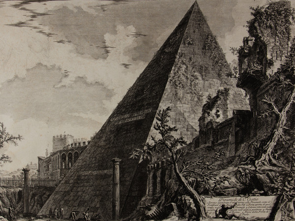 Giambattista Piranesi, Vedute di Roma, Piramide di Caio Cestio, Acquaforte, 45.5 x 57.3 cm | Courtesy Musei Civici di Bassano del Grappa