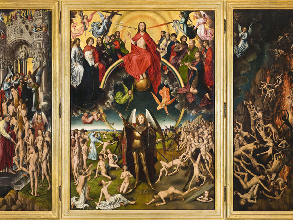 Hans Memling, Trittico del Giudizio Universale, 1467 - 1472. Olio e tempera su tavola, cm 221 x 161 (pannello centrale), cm 223,5 x 72,5 (scomparti laterali). Danzica, Muzeum Narodowe