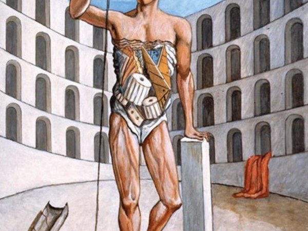 Giorgio De Chirico, Gladiatore nell’arena, 1975, olio su tela, cm. 90×70