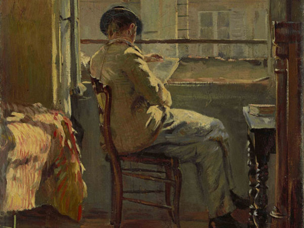 Cuno Amiet, Giovanni Giacometti legge alla finestra - Parigi (Giovanni Giacometti am Fenster lesend - Paris), 1890, olio su tela, 41 x 32.5 cm Collezione privata