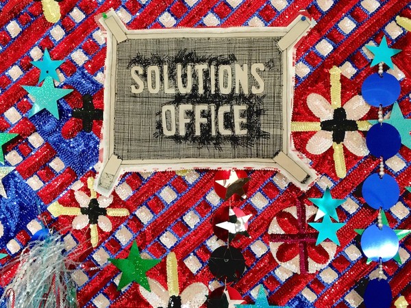 Daniel González, Solution's office, 2018, hand-sewn sequins and mixed media on canvas, 130 x 200 cm., detail