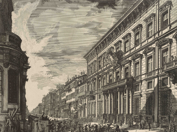 Giovanni Battista Piranesi, Veduta, nella via del Corso, del palazzo dell’Accademia istituita da Luigi XIV re di Francia, Roma, 1752 circa