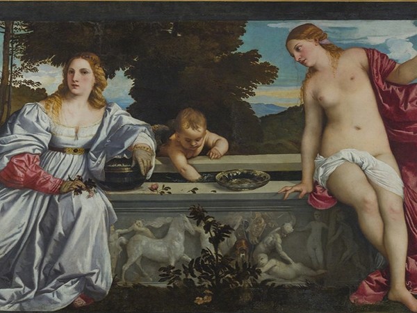 Tiziano, Amor Sacro e Amor Profano, 1514 circa, olio su tela, cm. 118 x 278. Galleria Borghese, Roma  