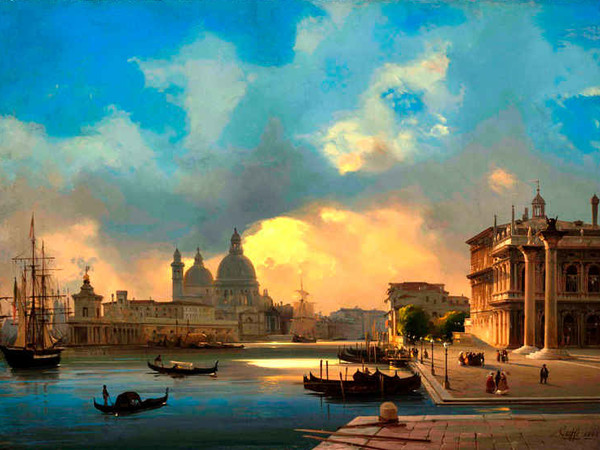 Ippolito Caffi, Venezia, Il Molo al tramonto, 1864, Olio su tela, 59 x 43 cm, Fondazione Musei Civici di Venezia