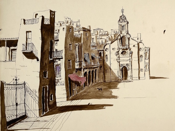 Domenico Gnoli, Re Cervo, 1953 Scenografia / Scenery China e acquerello su carta India ink and watercolour on paper 60 x 80 cm