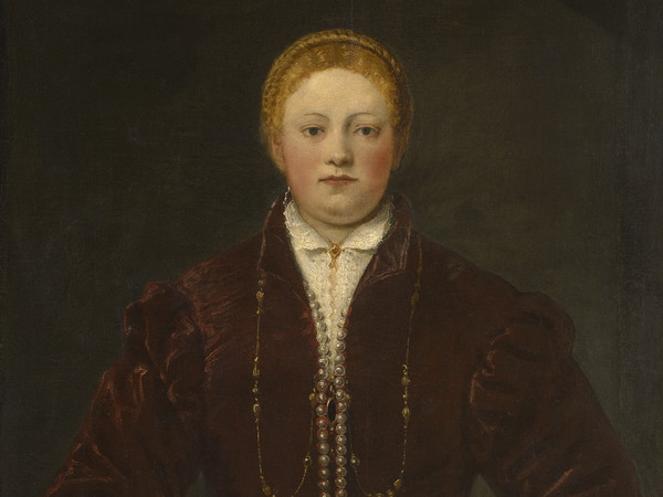 Tintoretto, Ritratto di donna in rosso, 1555 circa, Olio su tela, 75 x 98 cm, Vienna, Kunsthistorisches Museum, Gemäldegalerie | Tintoretto 500