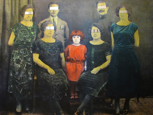 Samira Alikhanzadeh, <em>#16 Family Album</em>, 2008. Acrylic & mirror fragments on printed board, 100x140 cm