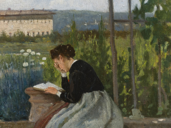 Silvestro Lega (Modigliana 1826 - Firenze 1895), Lettura romantica / Romantic reading, c.1870, Olio su tavola / Oil on panel | Collezione privata / Private collection