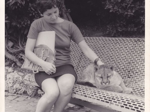 Simone sitting with a Lion Cub, Bioparco di Roma, 1968