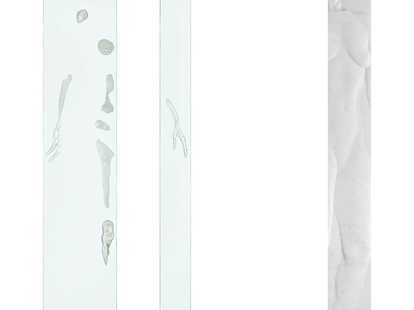 Teresa Dell'Aversana, Sulla soglia, 2018. Marmo, vetro e resina trasparente, cm. 160x140