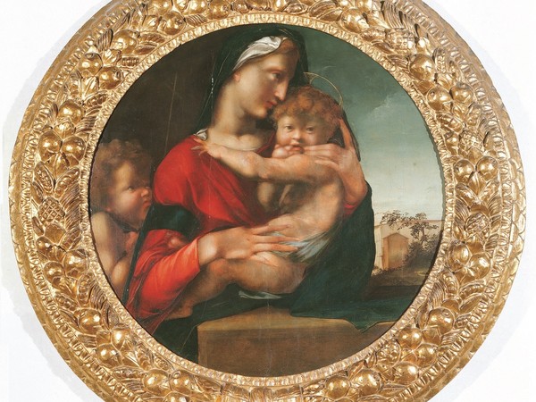 Alonso Berruguete, Madonna col Bambino e san Giovannino (Tondo Loeser) 1513-1514. Olio su tavola. Firenze, Palazzo Vecchio, Collezione Loeser