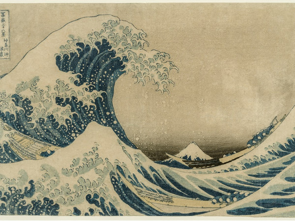 Katsushika Hokusai, Under the Wave off Kanagawa (Kanagawa-oki nami-ura), also known as the Great Wave, from the series Thirty-six Views of Mount Fuji (Fugaku sanjūrokkei). Woodblock print; ink and color on paper, 23.8x36.6 cm. 