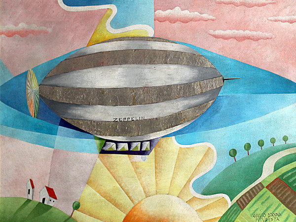 Giulio D’Anna, Collezione privata Damoli Marco, Verona. Courtesy Galleria Faraci Arte, Verona Zeppelin, 1930 ca, olio e collage su tela, 76,5 x 102 cm Giulio D’Anna, Collezione privata Damoli Marco, Verona. Courtesy Galleria Faraci Arte, Verona Zeppelin, 1930 ca, olio e collage su tela, 76,5 x 102 cm