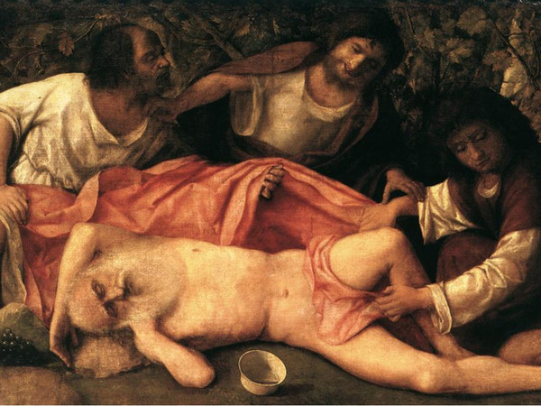 Giovanni Bellini, <em>Ebbrezza di Noè</em>, 1515 ca., Olio su tela, 103×157 cm, <span class="mw-redirect">Besançon, Musée des Beaux-Arts</span> | Courtesy Fondazione Musei Civici di Venezia 2016 <br />